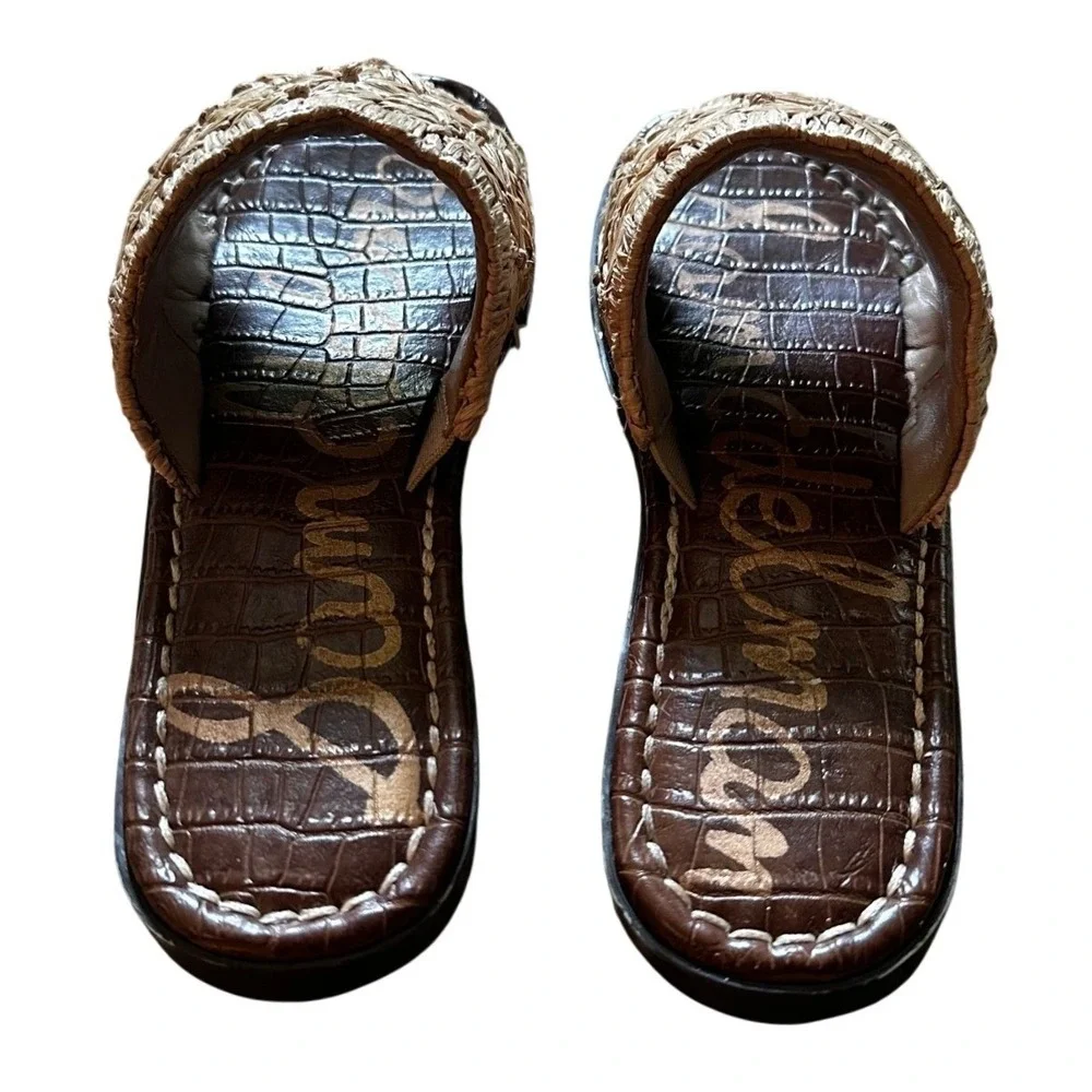 Sam Edelman Brown Croc Giovanna Raffia Floral Slide Sandals Kid's 1M‎